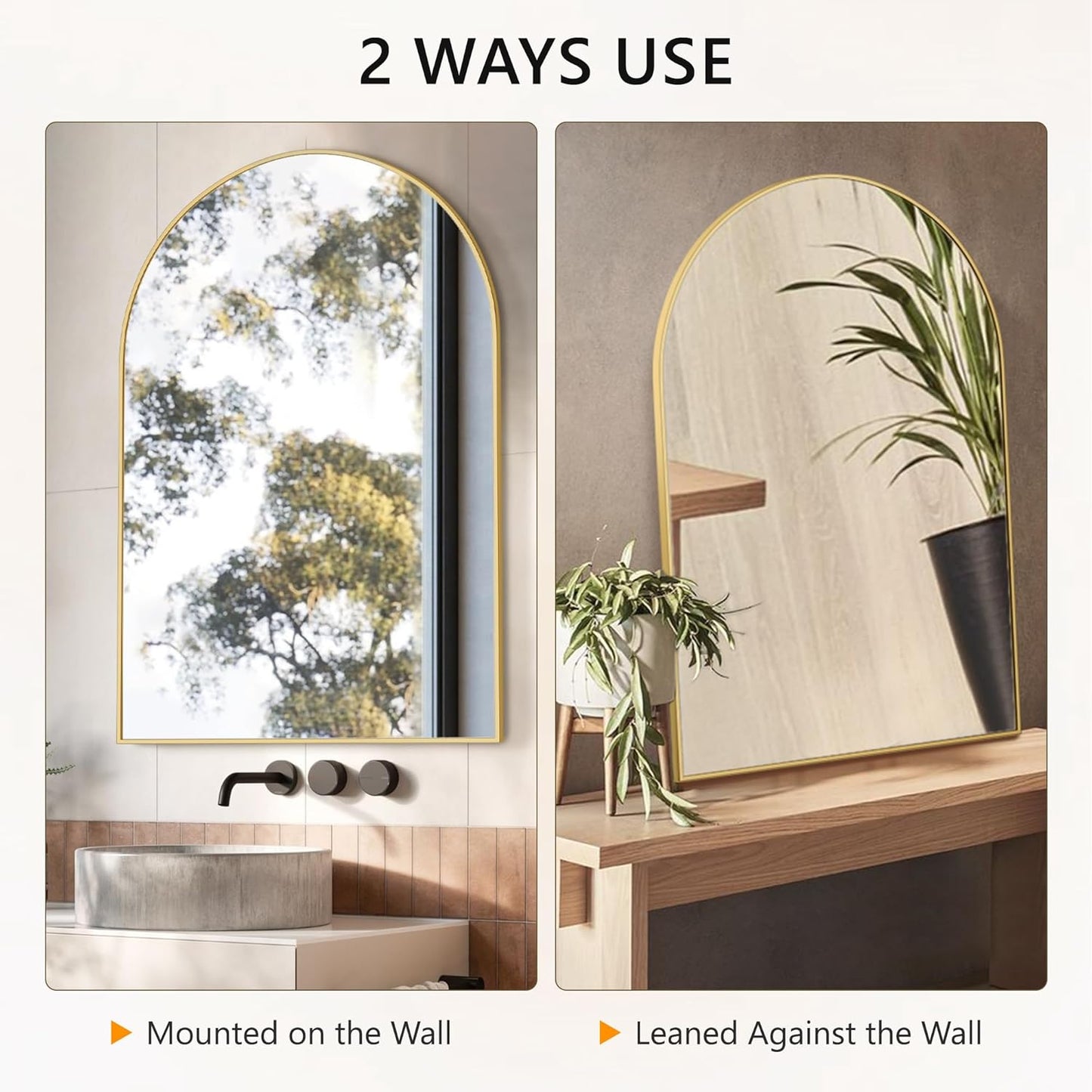 Arched Wall Mirror for Bathroom,Mirrors for Wall,28''x40'',Vanity Mirror for Bedroom Dresser, Entryway, Living Room, Metal Frame (28''x40'',Gold)