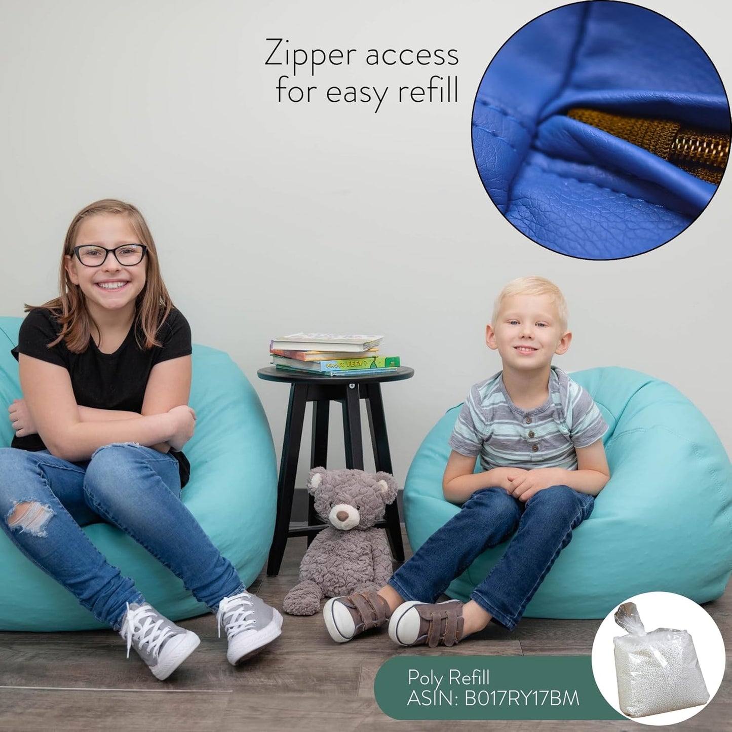 Children's Factory 26" Round Bean Bag, Bean Bag Chair with Water-Resistant Cover for Kids, Flexible Seating for Classroom Elementary, Easy to Clean, Aqua