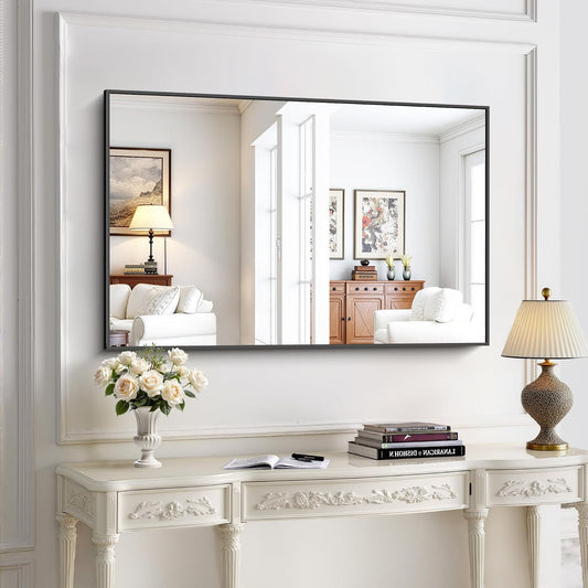 KOCUUY Black Rectangle Mirror, 30"x48" Bathroom Mirrors for Over Sink, Large Black Wall Mounted Mirror, Metal Framed Mirror for Wall, Vanity Mirror for Bathroom Living Room Bedroom Dining Room