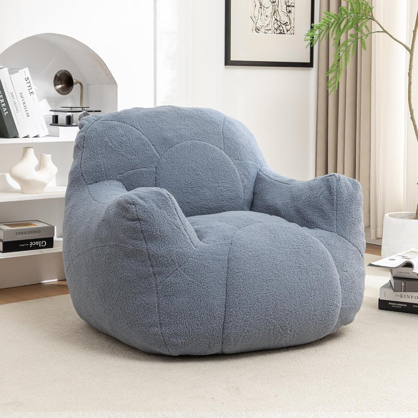 Furniliving Bean Bag Chair, Giant Bean Bag Chair Stuffed Floor Sofa for Adults Comfy Bean Bag Sofa with Back Support, Oversized Bean Bag Couch for Living Room Bedroom Dorm Office, Teddy, Light Blue