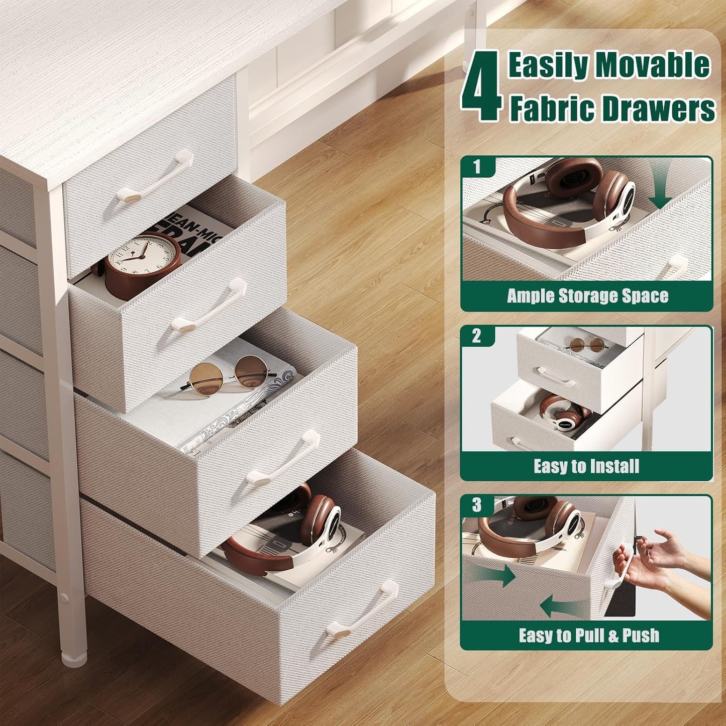 59 inch L Shaped Computer Desk with Power Outlets, Home Office Desk with 4 Adjustable Storage Drawers & 2 Monitor Stands, Two Person Gaming Table for Bedroom, White