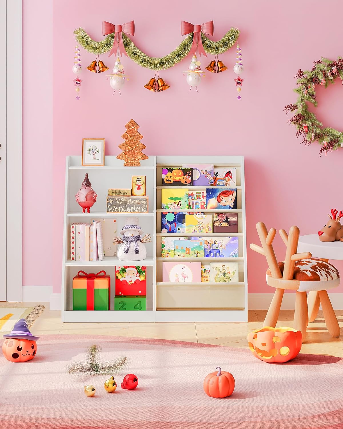 35.4" Kids Bookshelf and Toy Storage, 6 Layer Fabric Toddler Bookshelf, Kids Toy Storage Organizer, Sling Kids Bookcase, for Playroom, Bedroom, Nursery, Classroom, White MCW05WT