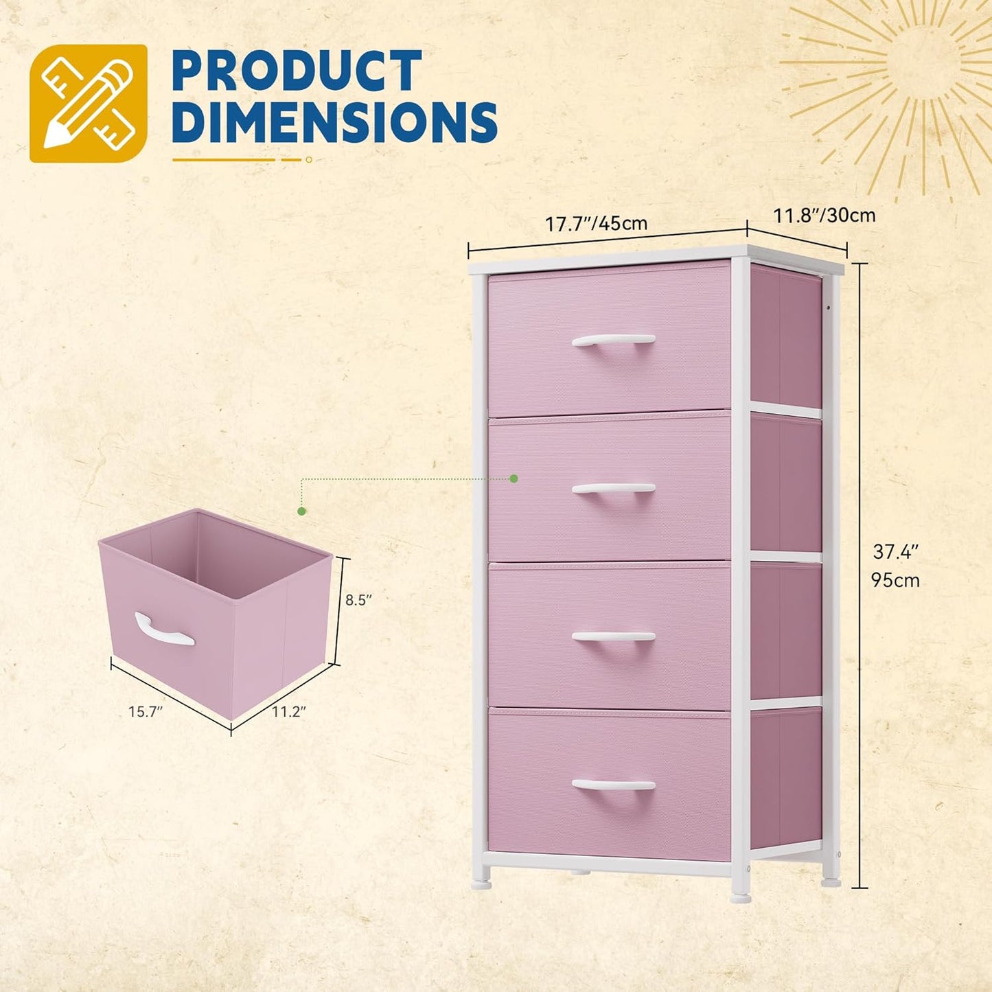 DWVO Storage Drawer with 4 Drawers - Fabric Dressers, Dresser for Bedroom, Living Room, Closets - Sturdy Steel Frame, Wooden Top & Easy Pull Fabric Bins