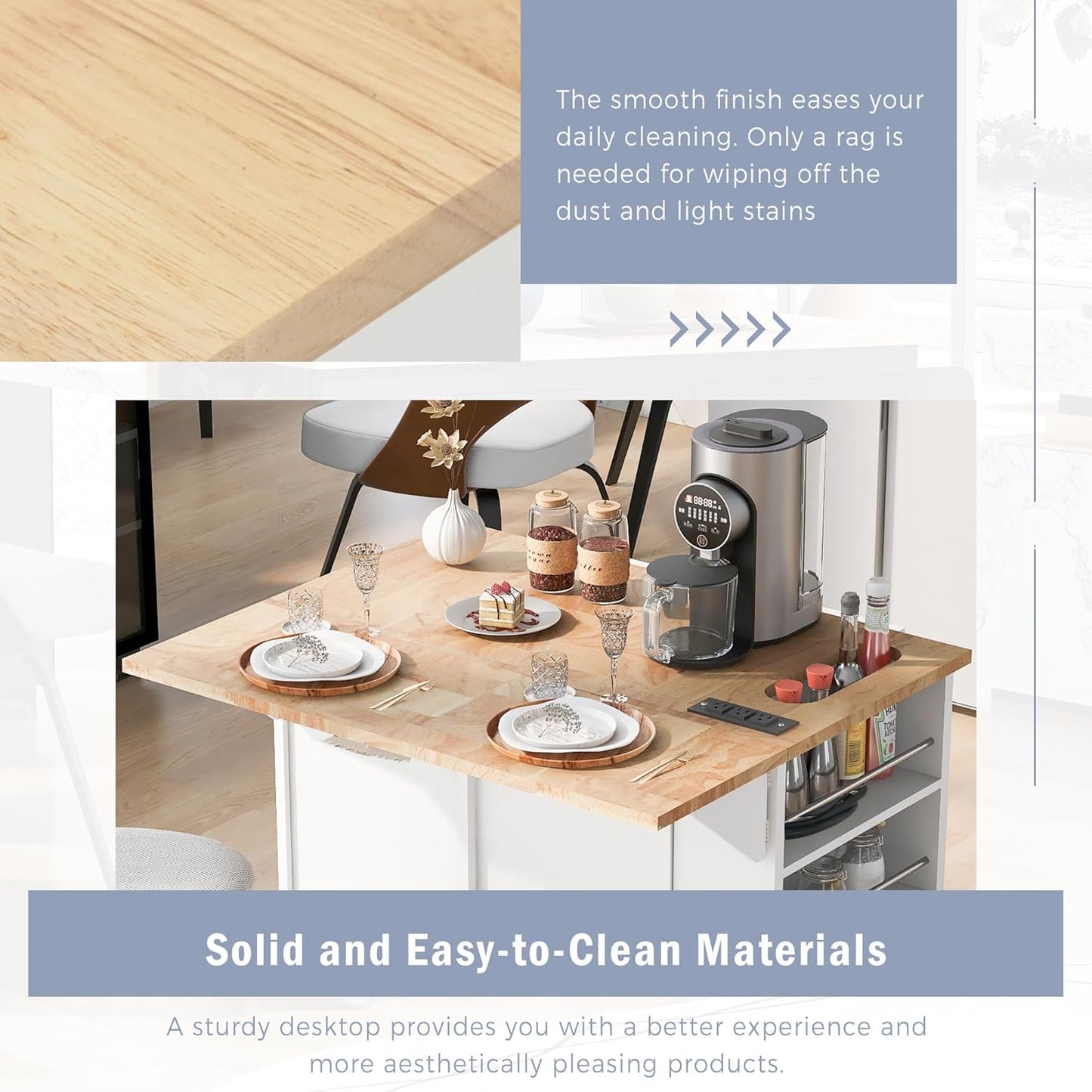 Merax Rubber Wood Kitchen Island with Adjustable Storage, Rolling Kitchen Storage Cart with Drop Leaf, Open Storage, Wine Rack, 5 Wheels for Home, Kitchen, Dining Room, White