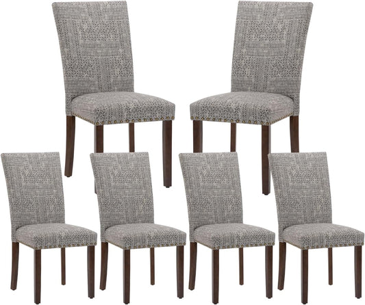 COLAMY Upholstered Parsons Dining Chairs Set of 6, Fabric Dining Room Kitchen Side Chair with Nailhead Trim and Wood Legs - Boho