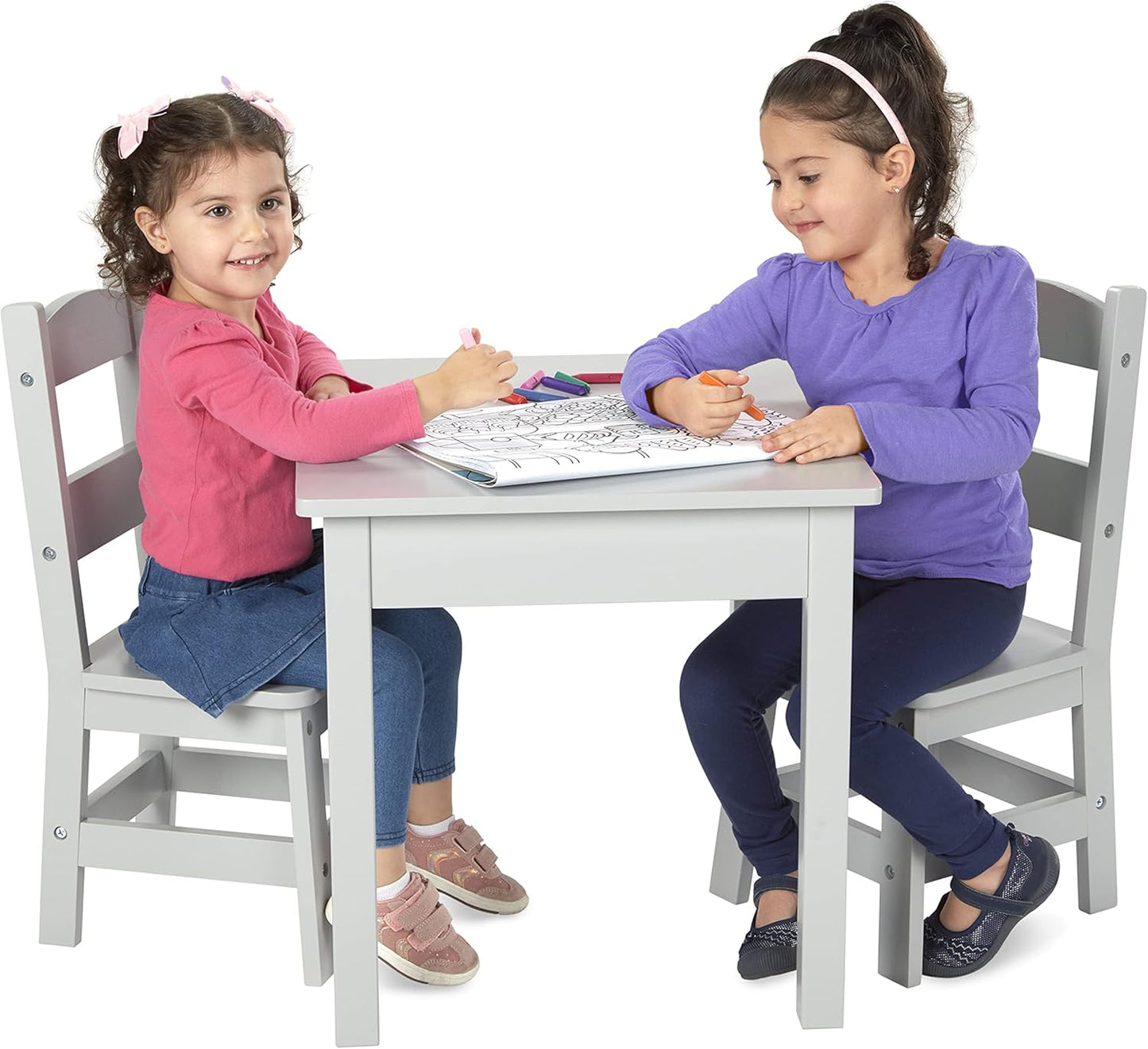 Melissa & Doug Wooden Table & Chairs-Gray Kids Furniture , Grey