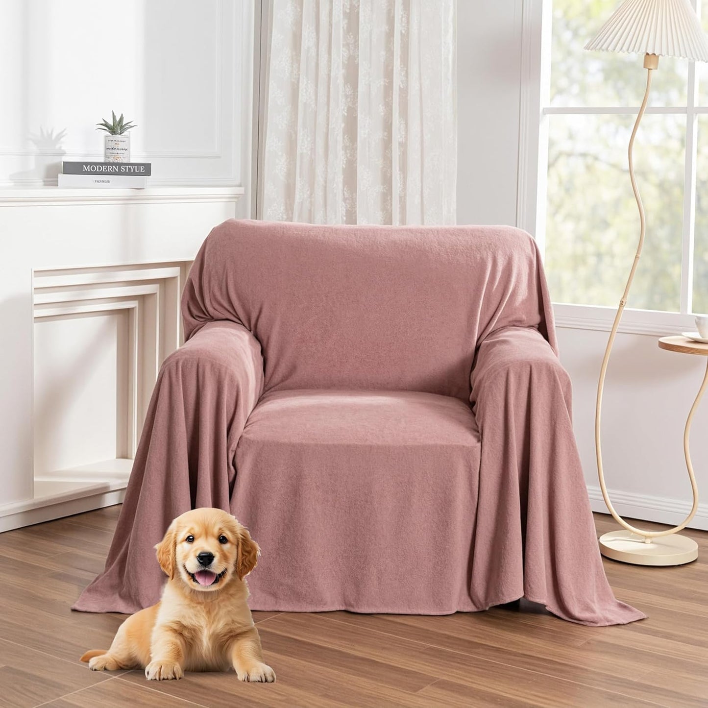 MYSKY HOME Pink Sofa Cover, Couch Covers for Pet, Couch Cover Reclining Couch Covers Armchair Covers for 1 Cushion Couch, Thick Durable Sofa Covers for Furniture Couch Cover, 71" x 91"