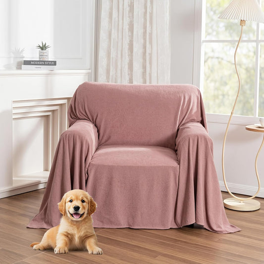 MYSKY HOME Pink Sofa Cover, Couch Covers for Pet, Couch Cover Reclining Couch Covers Armchair Covers for 1 Cushion Couch, Thick Durable Sofa Covers for Furniture Couch Cover, 71" x 91"