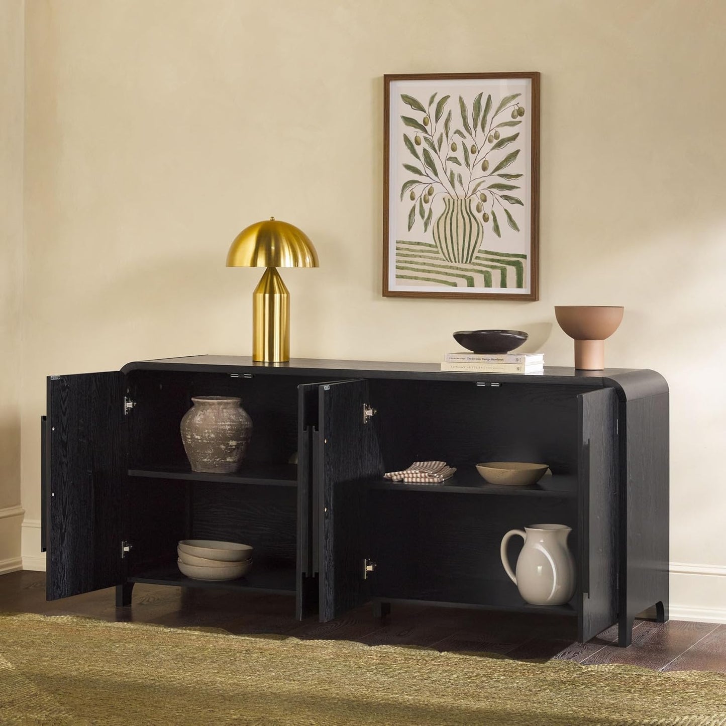 Walker Edison Chantelle Sideboard Buffet with Storage, 64", Black