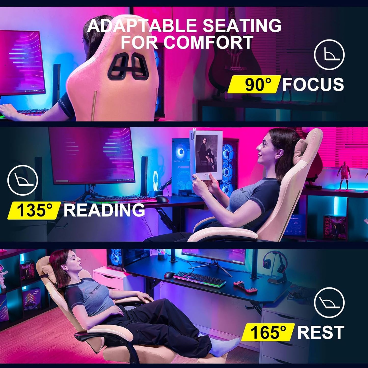 GTPLAYER Gaming Chair, Computer Office Chair with Pocket Spring Cushion, Linkage Armrests and Footrest, High Back Ergonomic Computer Chair with Lumbar Support Task Chair with Footrest