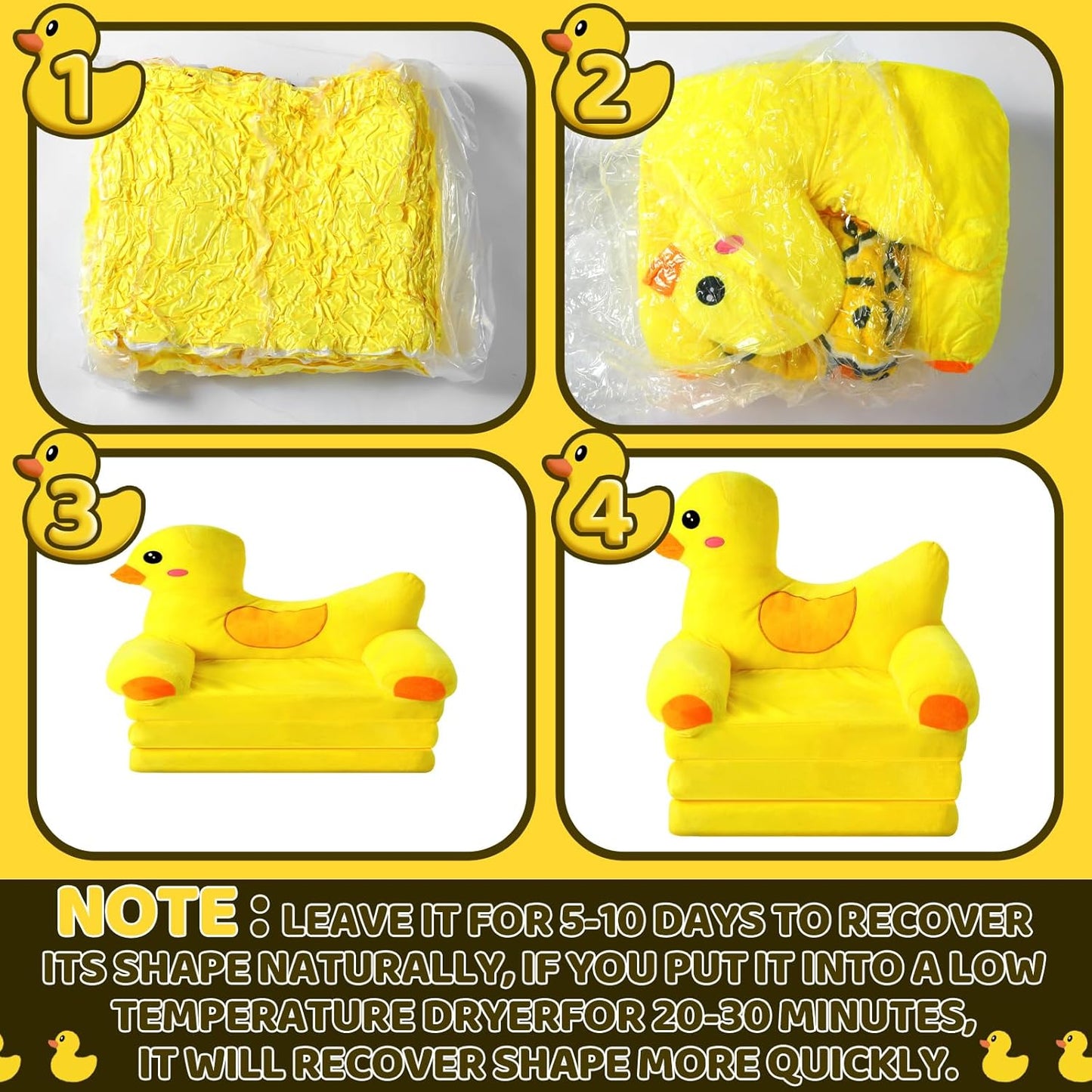 Duck Kids Couch Fold Out 2-in-1 Toddler Sofa Fold Out with Blanket, Soft Toddler Chair Comfy for Boys Girls Baby, Convertible Sofa to Lounger for Napping Reading Playing Christmas, Yellow