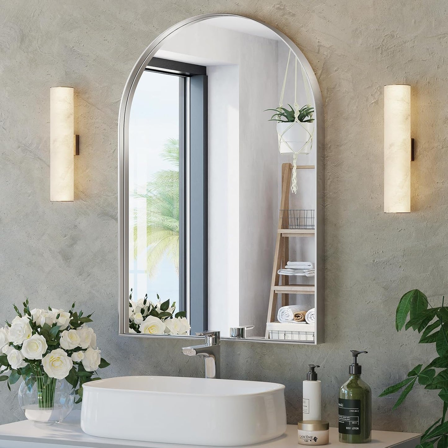 Brightify Arched Mirror, Arched Wall Mirror, 26 x 38 Inch Silver Arch Mirror, Metal Frame Silver Bathroom Mirror, Arched Top Bathroom Vanity Mirror for Living Room Bedroom Mantel Entryway Hallways