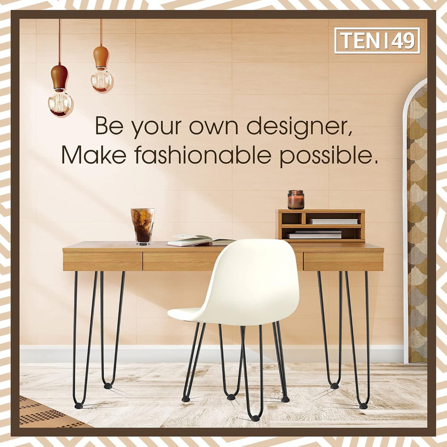 TEN49 Heavy Duty Hairpin Table Leg - 16 Inch Industrial Furniture Legs - Raw Steel Color Solid Rods Metal Leg for Table - Fit for Mid-Century Modern Bed Side, Dressing Table, Nightstand, Chair Legs