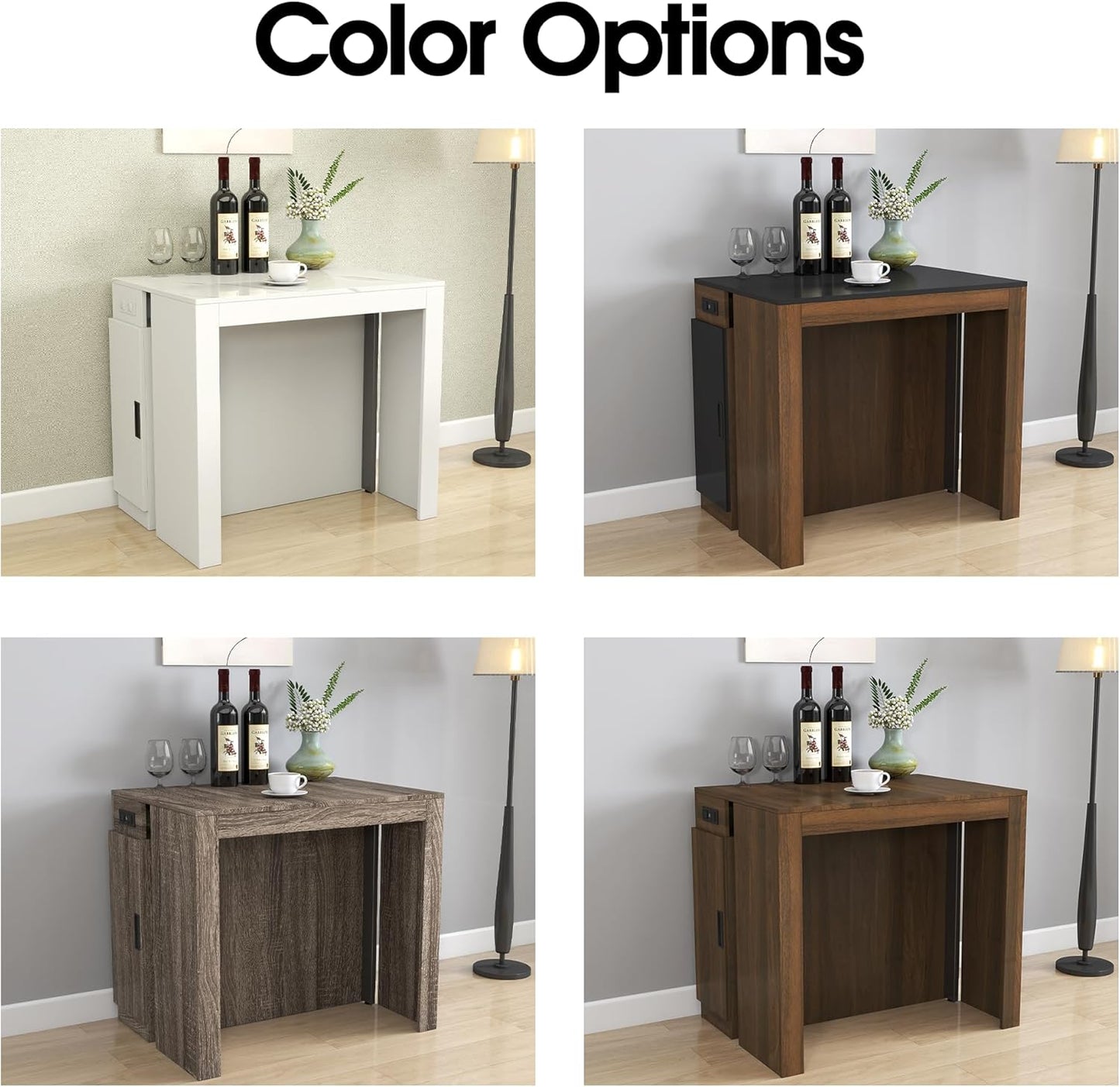 Expandable Dining Table, Convertible Table for Dining Room, Kitchen and Small Spaces, for 2-10 People(with Storage Cabinet and Outlet), Walnut Brown