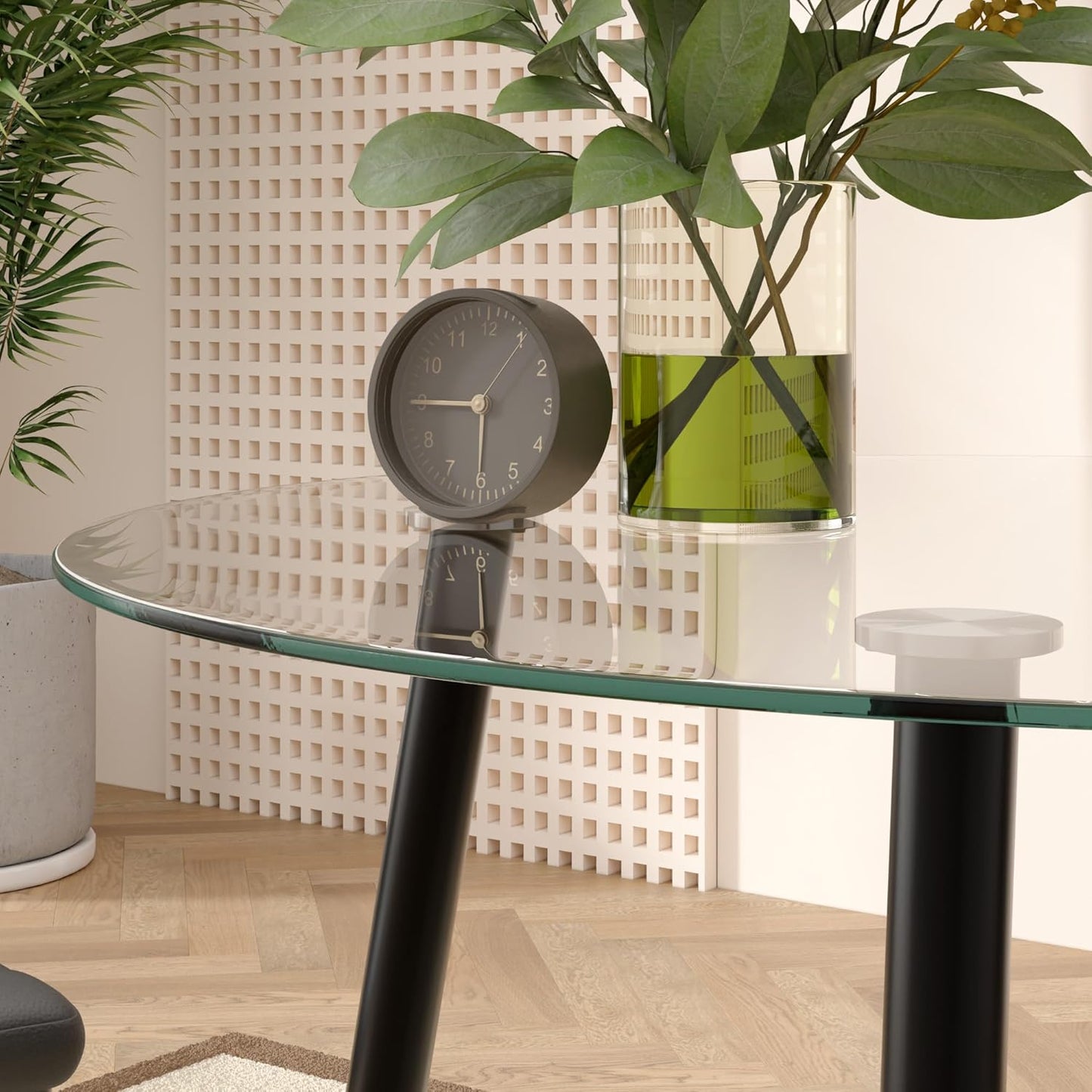 Tempered Glass Dining Table 32 Inch Round Kitchen Table with Black Metal Legs Modern Dinner Table for Dining Room Kitchen Small Space