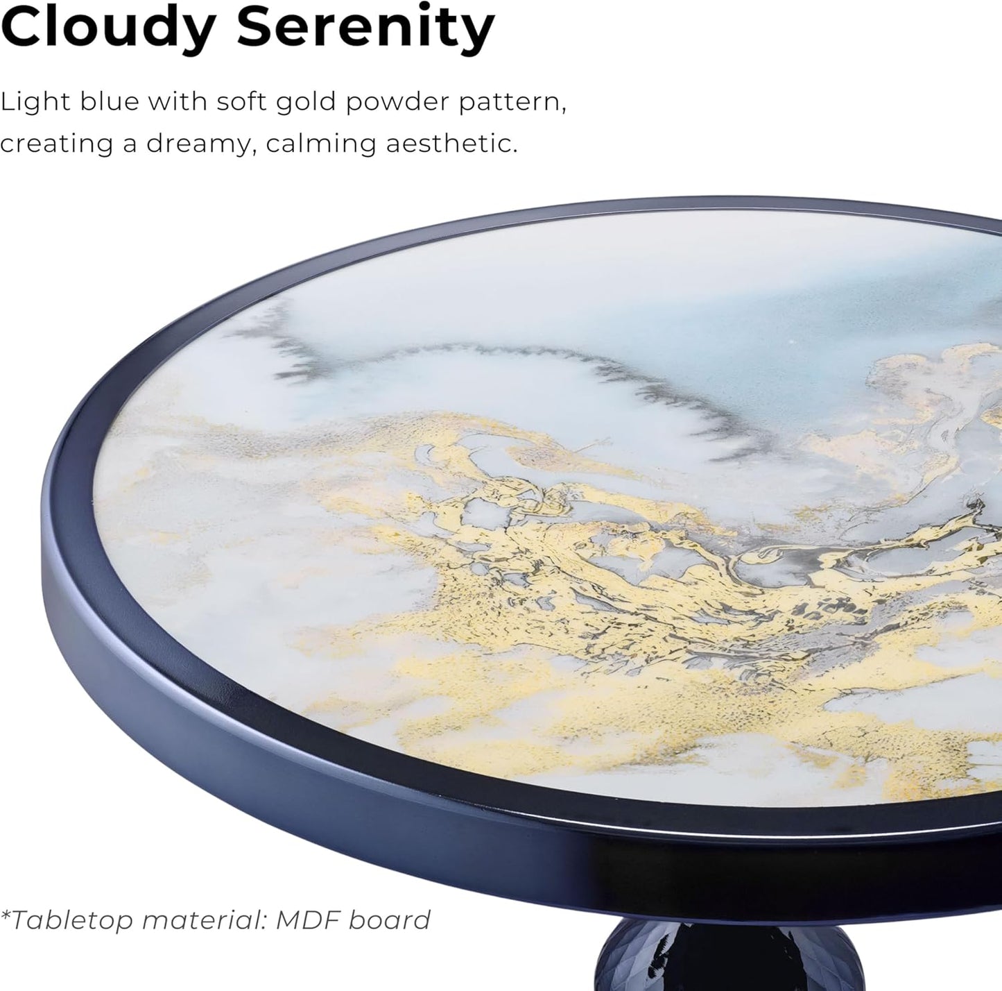 HOMES: Inside + Out Halric Modern 24" Tall Round End Table with Decorated Tabletop and Iron Metal Base, Accent Furniture, Elegant Pedestal Stand for Living Room, Home Office, Chrome Blue