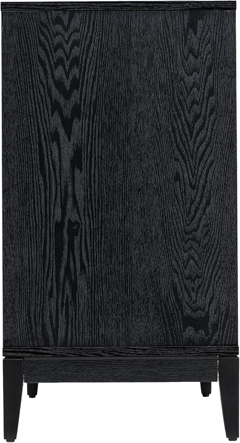 Sango Arch 2-Door Accent Cabinet, Modern Black & Brown Storage Cabinet with Elegant Arched Doors, Adjustable Shelf, Sturdy Wooden Legs, Stylish Furniture for Living Room or Office Room