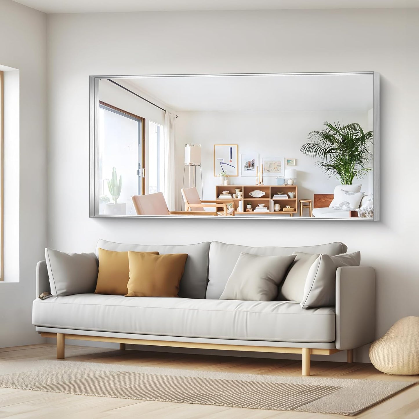 Silver Bathroom Mirror, 72x36 Inch Rectangular Framed Mirror, Large Wall Mounted Bathroom Vanity Mirror Over Sink for Bedroom,Restroom, Living Room, Hangs Vertically or Horizontally