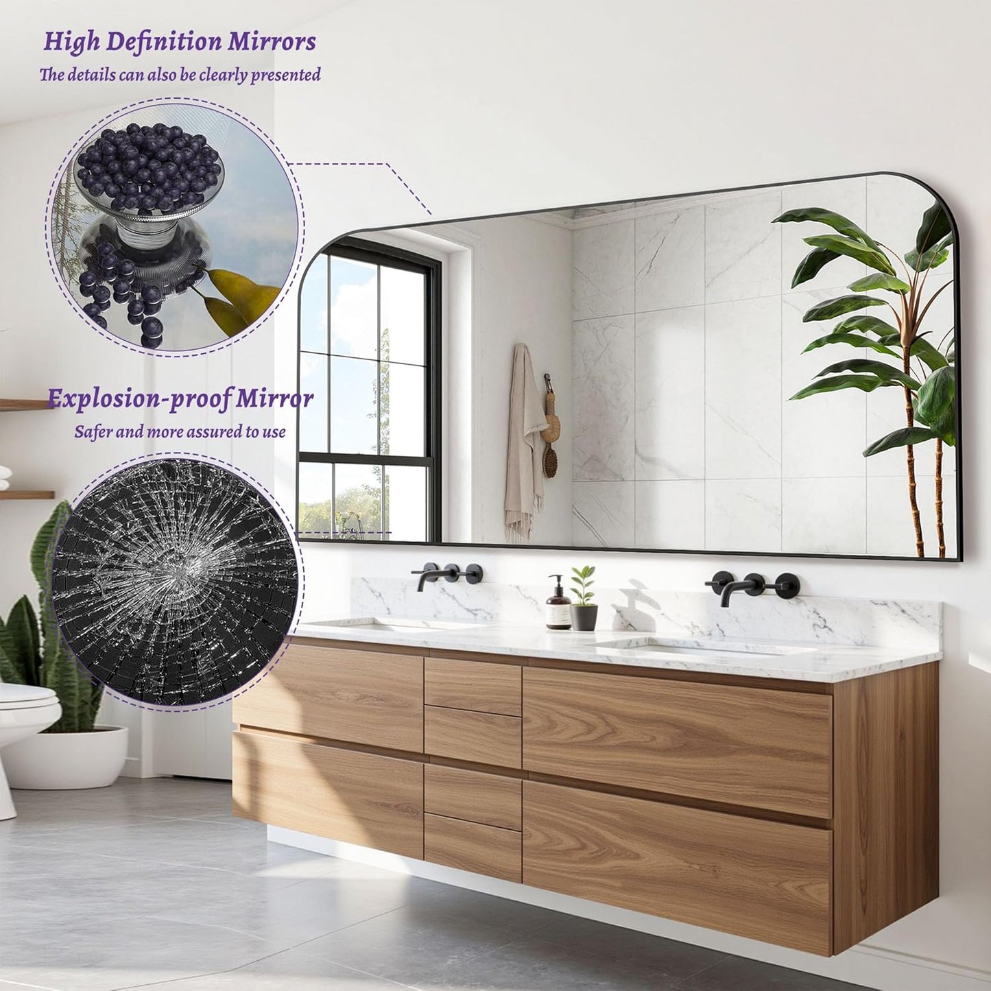 Bathroom Mirror, Wall Mirrors, Black Metal Framed Wall-Mounted Mirrors, Bathroom Vanity Mirror for Over Sink, Living Room, Bedroom, Entryway, 72x36 Inch, Black