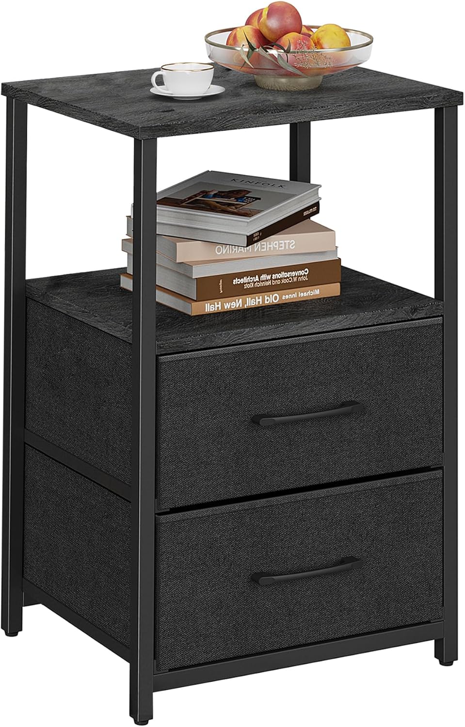 TUTOTAK End Table, Night Stand, Side Table, Nightstand with Cloth Drawer, Bedside Table for Livingroom, Bed Room, Charcoal Grey TB01BY087