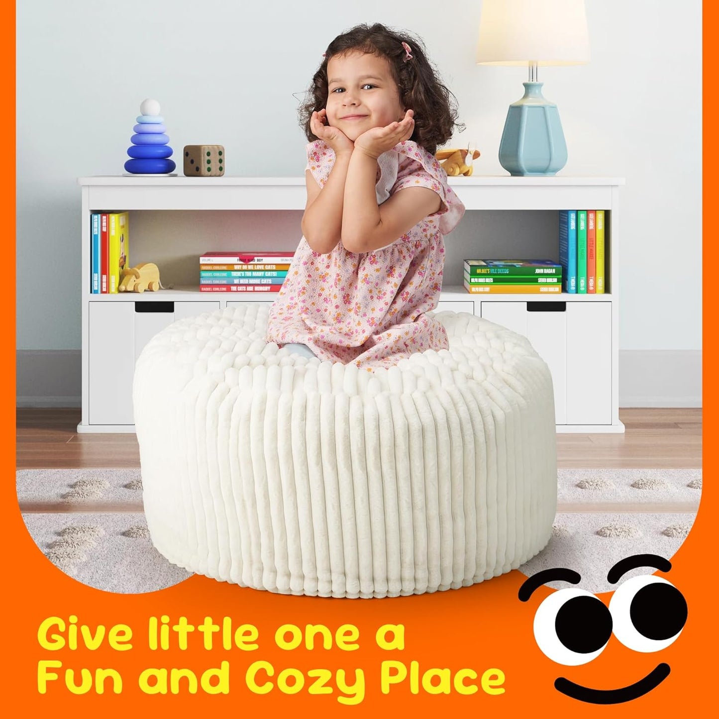 Hobestluk Bean Bag Chairs 2.5FT Bean Bag Chair with Memory Foam Filled & Stripe Plush Cover Small Bean Bag Chairs for Playroom, Living Room, Bedroom (White)