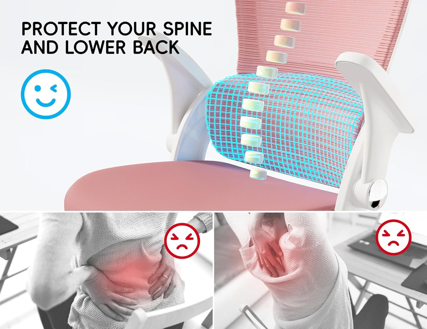 TRALT Office Chair - Ergonomic Office Chair with Back Support, Home Office Desk Chairs, Comfy Desk Chair, Computer Chair, 330lbs Wide Seat Big and Tall Office Chairs for Students (Pink)