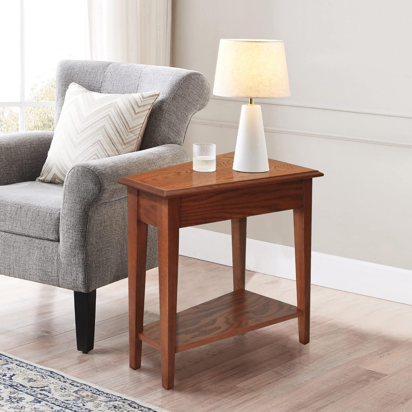 Leick Home 9035-MED Recliner Wedge Table with Shelf, Medium oak, 24 in x 15 in x 24 in