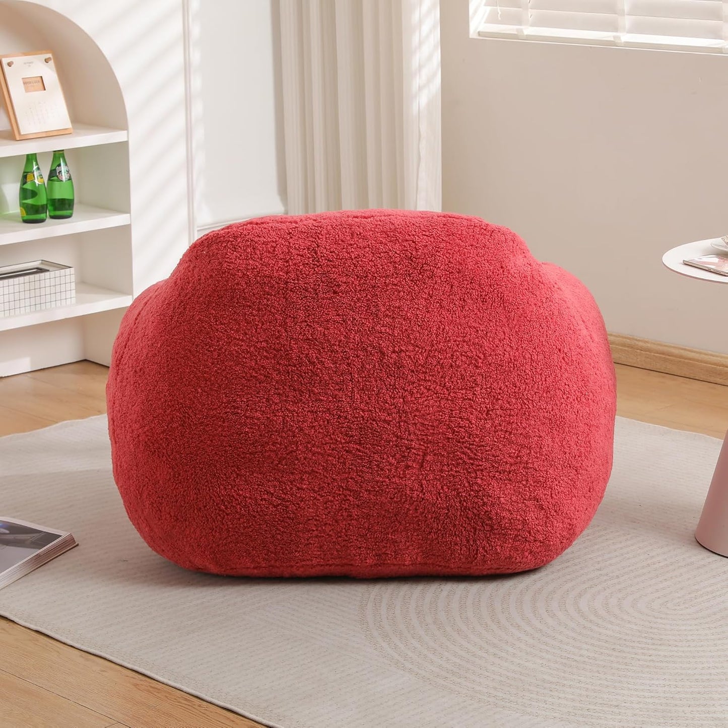 Furniliving Bean Bag Chair, Oversized Bean Bag Couch for Adults Comfy Bean Bag Sofa with Back Support, Giant Bean Bag Chair Stuffed Floor Sofa for Living Room Bedroom Dorm Office, Teddy, Rose Red