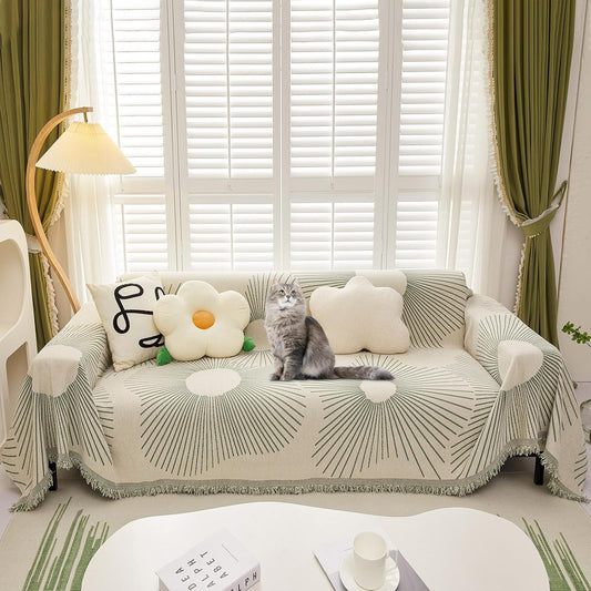 STACYPIK Chenille Boho Geometric Striped Sofa Cover Dogs Couch Cover L Shape Protector for 3 Cushion Couch Sofa Cover Sofa Slipcover for Living Room Multi-Use Bed Blanket-71X118IN