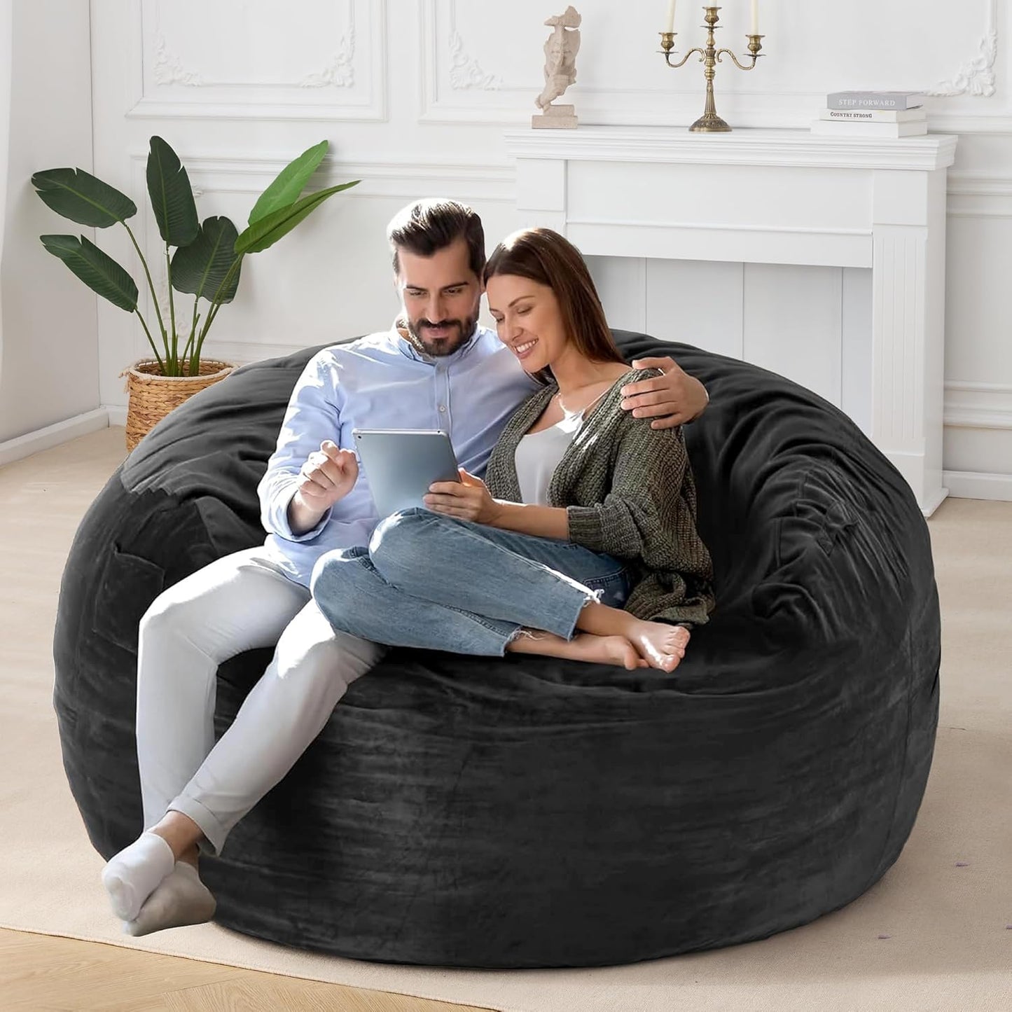 HABUTWAY Bean Bag Chair: Giant 5' Memory Foam Furniture Bean Bag Chairs for Adults with Microfiber Cover 5Ft (Black)