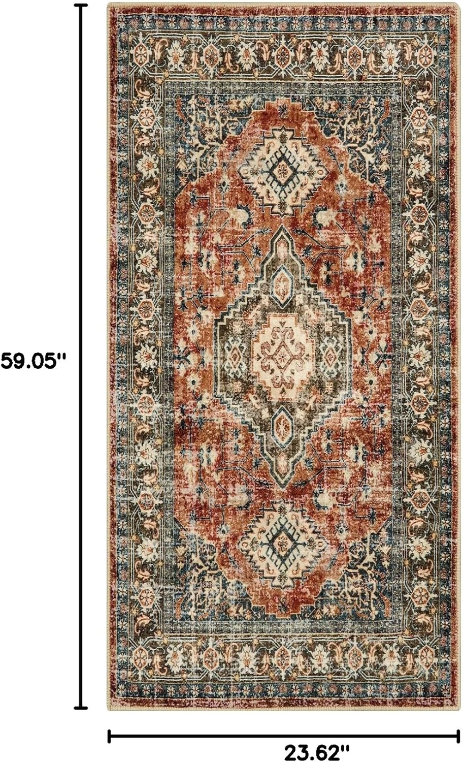 Lahome Oriental Kitchen Runner Rug Non Slip, 2x5 Washable Hallway Runner with Rubber Backing, Vintage Hallway Rug Ultra-Thin Soft Carpet for Bedroom Bathroom, Brick Red