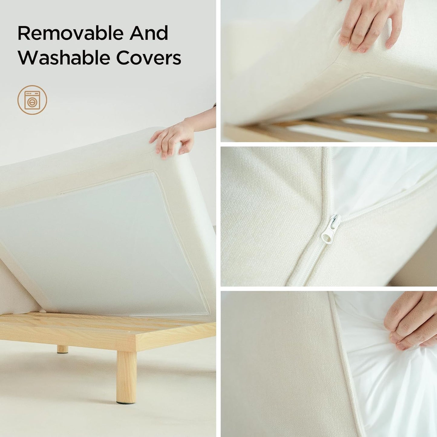 Acanva Minimalist Modular Sectional Sofa for Living Room, Wide & Deep Seat Convertible Furniture Set with Metal Frame and Movable Covers, Loveseat, Off White