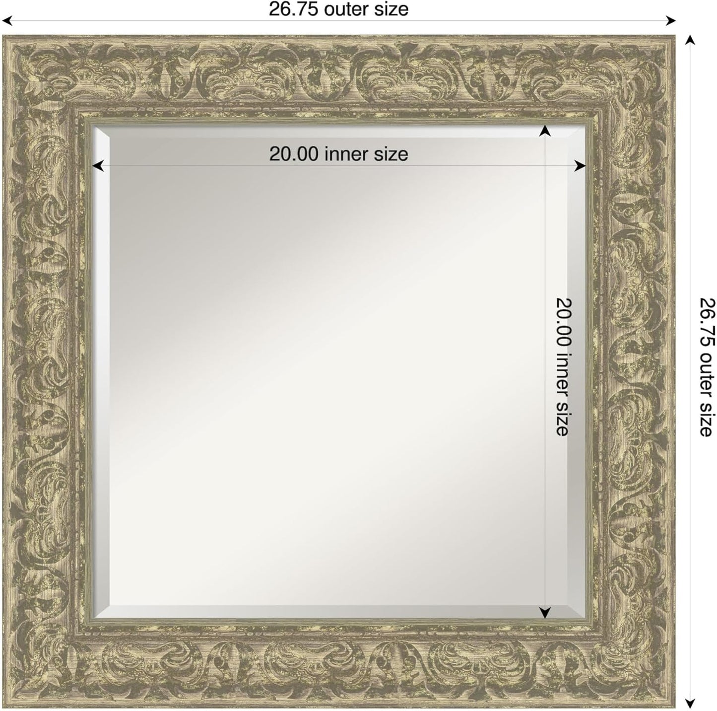 Amanti Art Silver Bathroom Mirror for Over Sink, 27x27 Luxe Antique Silver Square Vanity Mirror, Medium Traditional Frame, Hangs Horizonally and Vertically, Bathroom Wall Decor, Beveled Edge