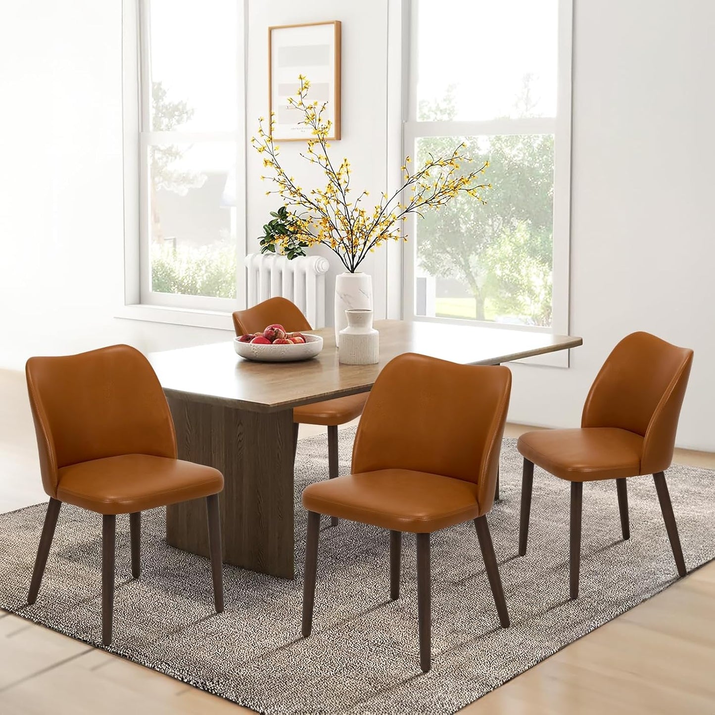 COLAMY Upholstered Dining Chairs Set of 2, PU Leather Dining Room Kitchen Side Chair with Padded Seat and Wood Legs Restaurant/Cafe,Light Brown