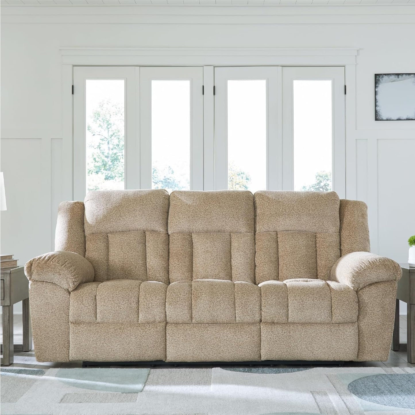Signature Design by Ashley Tip-Off Classic Wall Hugger Power Reclining Sofa with Adjustable Headrest and USB Ports, Light Brown