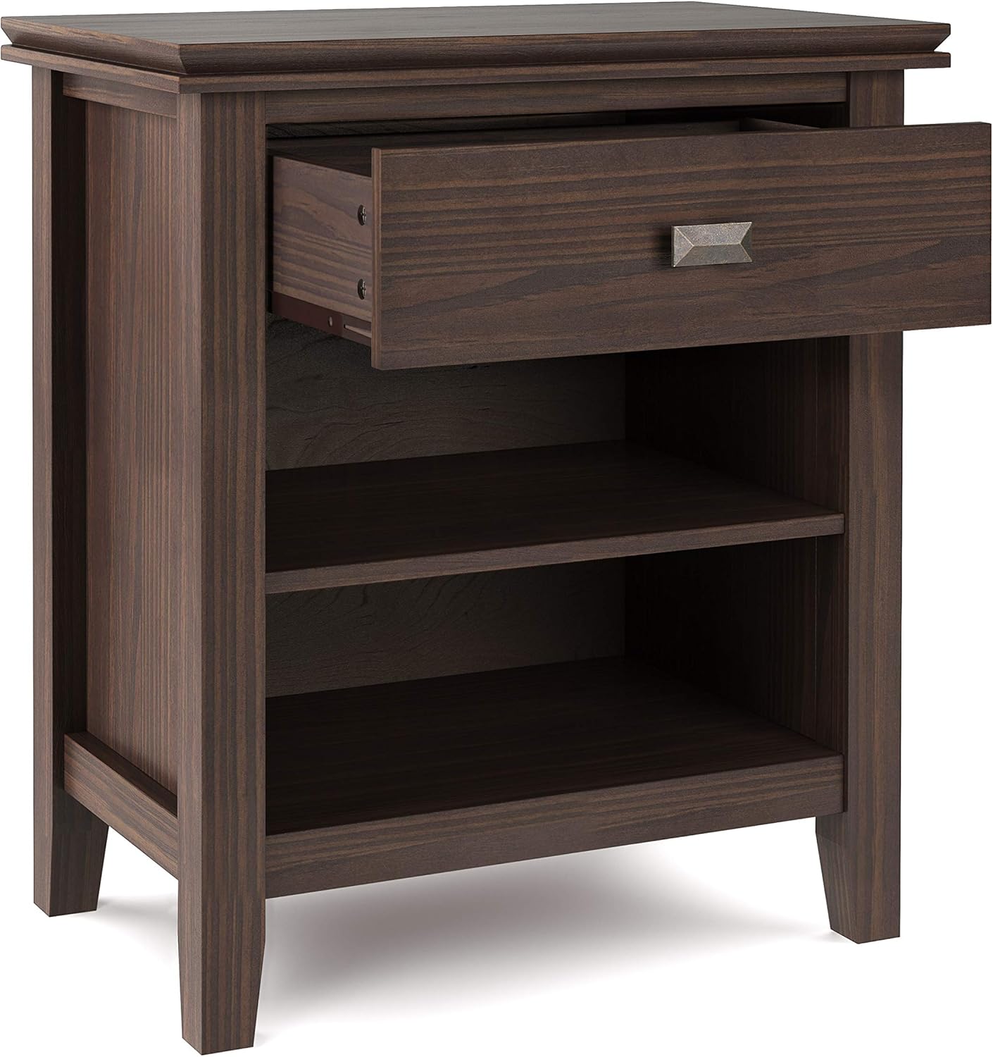 SIMPLIHOME Artisan SOLID WOOD 24 inch Wide Transitional Bedside Nightstand Table in Warm Walnut Brown for the Living Room and Bedroom