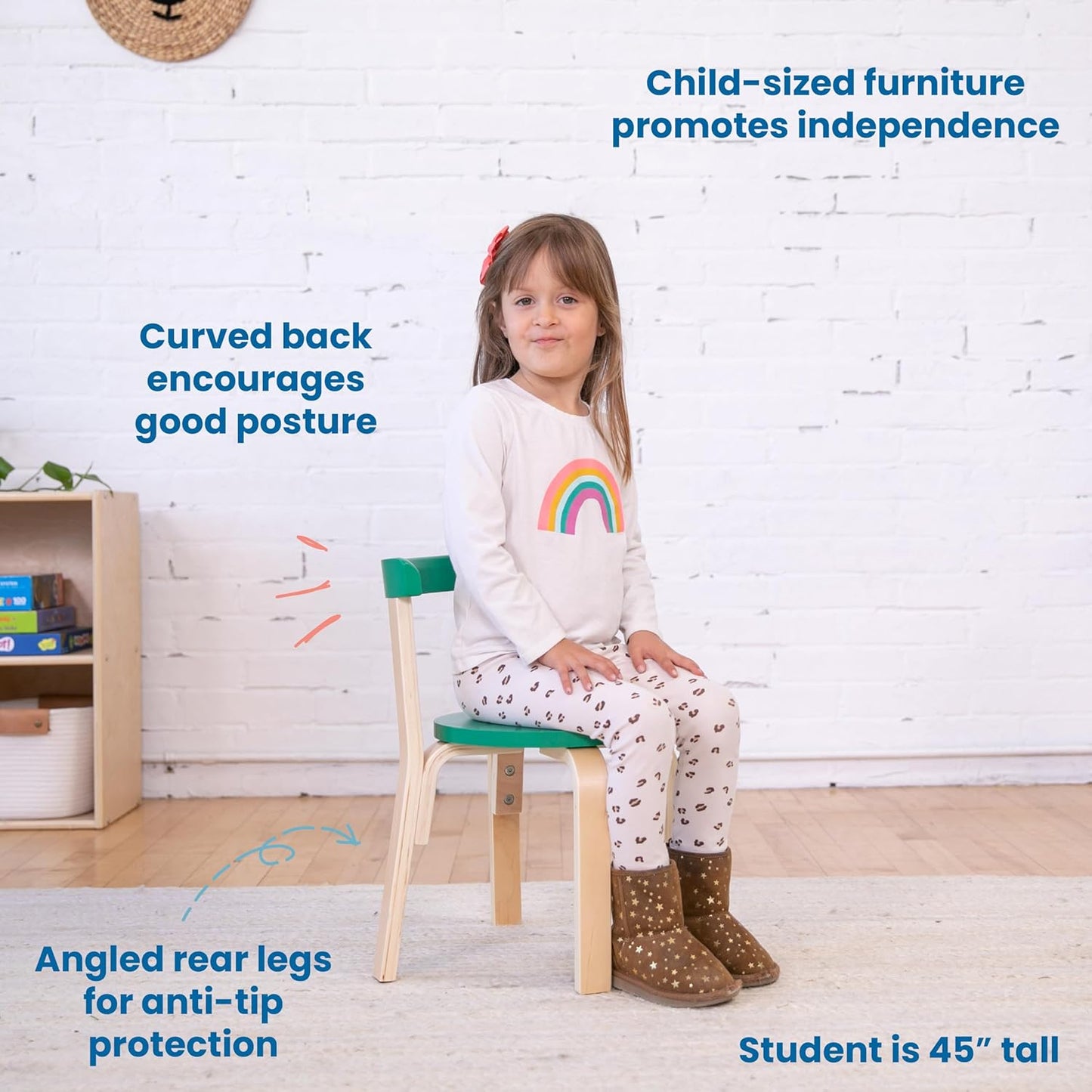 ECR4Kids Bentwood Round Table and Curved Back Chair Set, Kids Furniture, Contemporary, 5-Piece