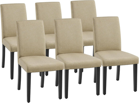 Yaheetech Dining Chairs Set of 6 Fabric Upholstered Parson Kitchen Chairs with Padded Seat and Solid Wood Legs for Dining Room/Restaurant, Khaki