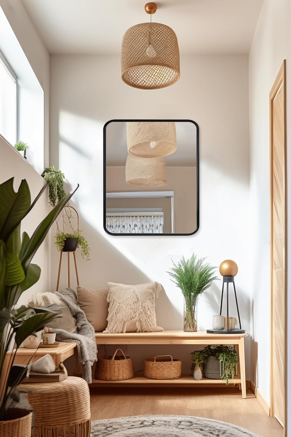 ANDY STAR 28x36 INCH Black Bathroom Mirror, Black Bathroom Vanity Mirrors for Wall, Rounded Rectangle Mirror for Bathroom, Tube Metal Frame, 1’’ Deep Wall Mounted Vertical/Horizontal