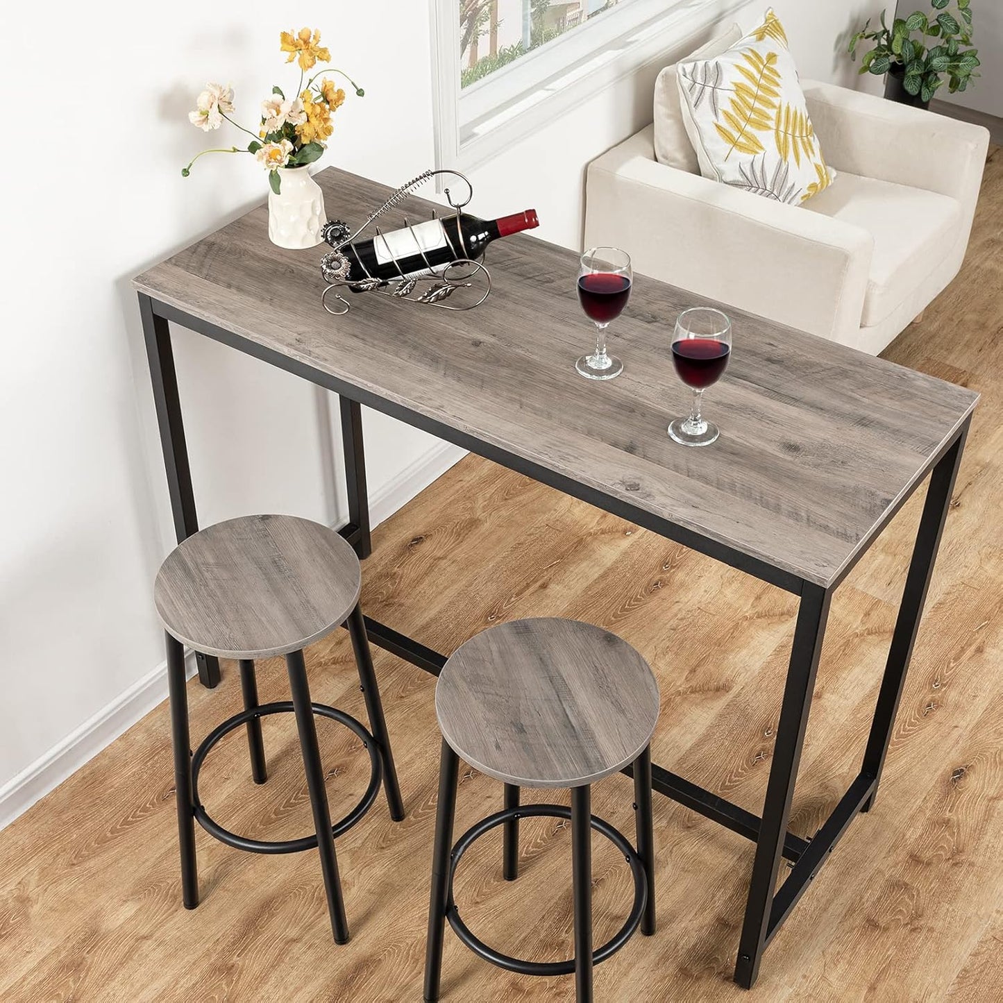 HOOBRO Bar Stools, Set of 2 Bar Chairs, Kitchen Round Height Stools with Footrest, Breakfast Barstools, Sturdy Steel Frame, for Dining Room, Kitchen, Party, Easy Assembly, Greige BG03BY01