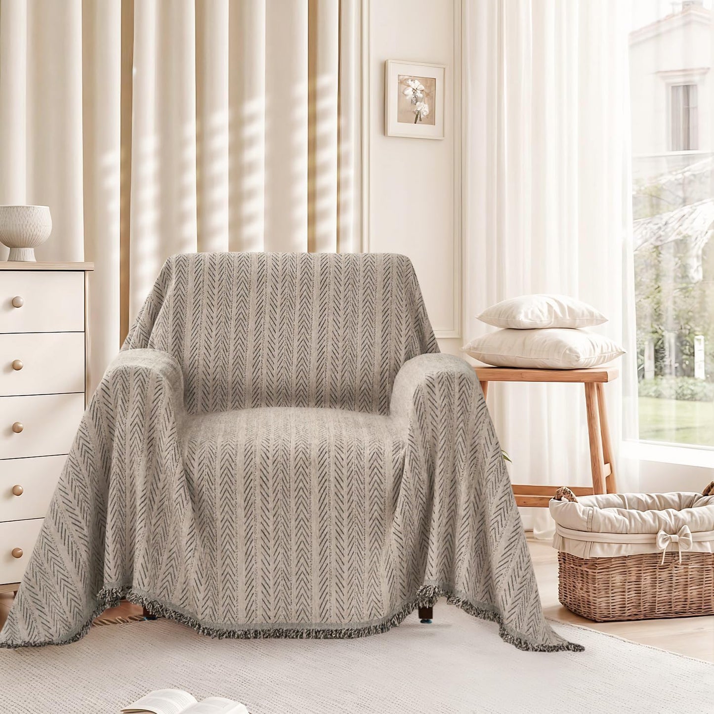 Nobildonna Sofa Chair Cover Waterproof Soft Thicken Chenille Cushion Couch Cover with Tassels,Washable Sofa Slipcovers for Armchair Recliner Sectional Sofa Furniture Protector, Brown 71"x71"