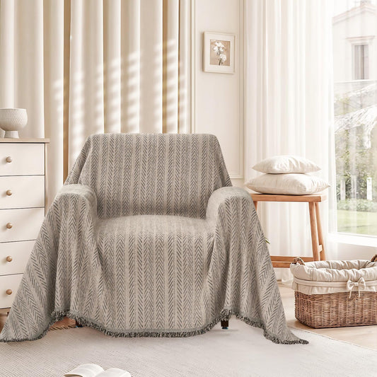 Nobildonna Sofa Chair Cover Waterproof Soft Thicken Chenille Cushion Couch Cover with Tassels,Washable Sofa Slipcovers for Armchair Recliner Sectional Sofa Furniture Protector, Brown 71"x71"