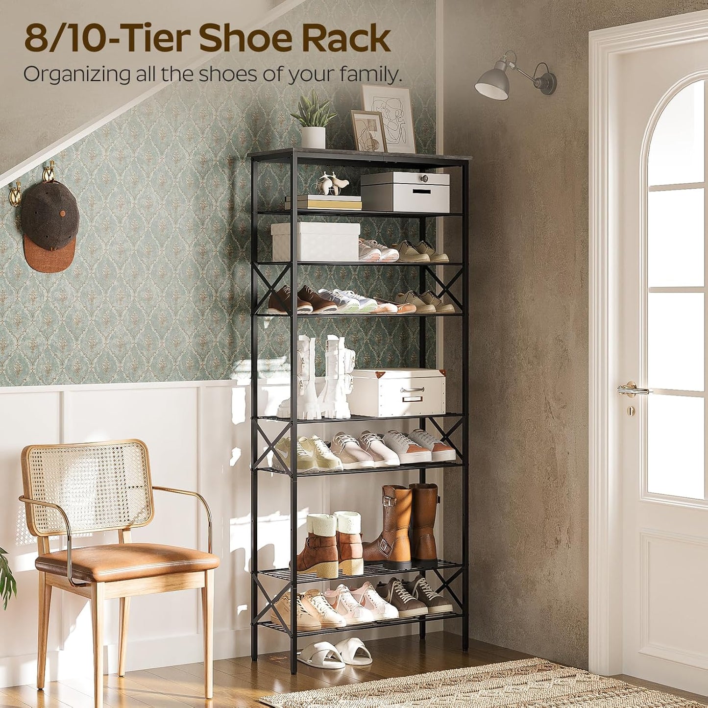 10 Tier Shoe Rack, Large Capacity Shoe Storage Organizer Holds 40 Pairs, Durable and Stable, for Entryway, Hallway, Closet, Dorm Room, Charcoal SS10BCG1