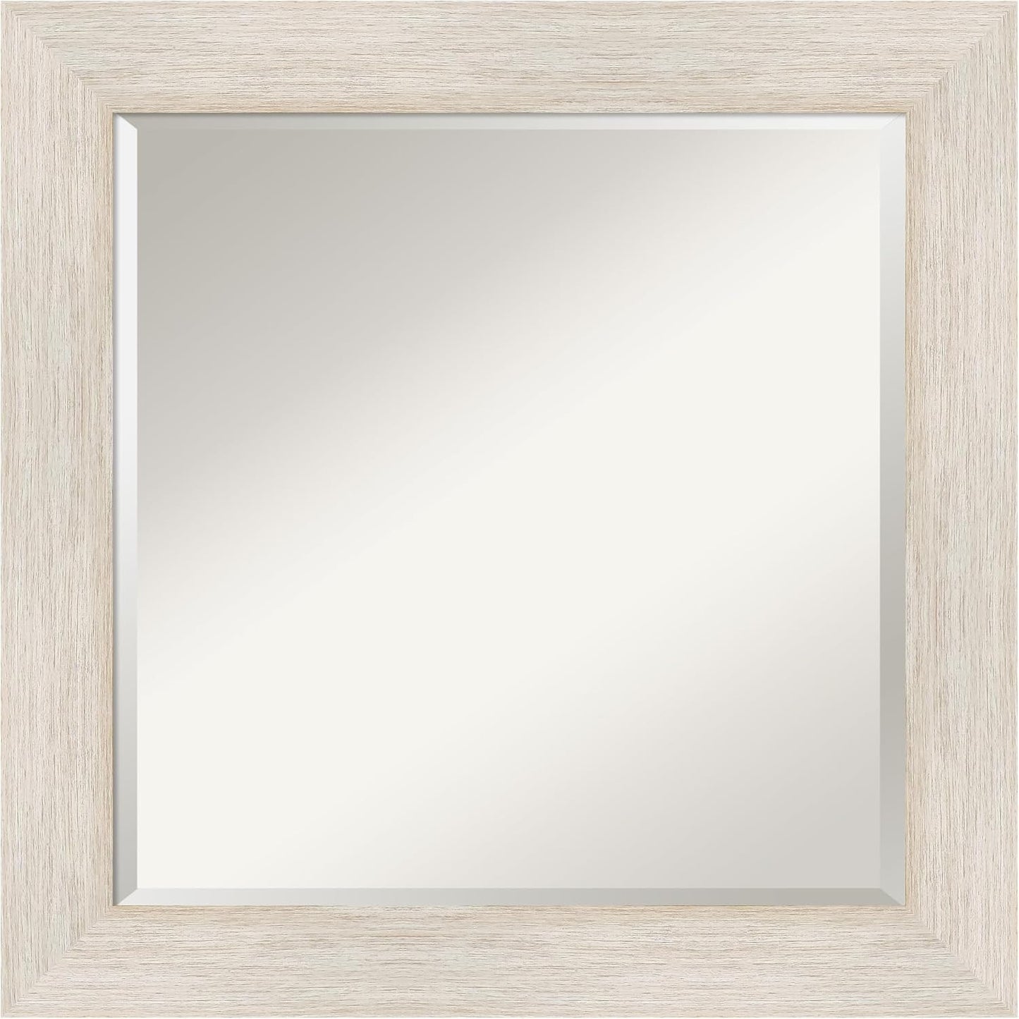 Amanti Art White Bathroom Mirror for Over Sink, 25x25 Hardwood White Wash Square Vanity Mirror, Medium Country Rustic Wood Frame, Hangs Horizonally and Vertically, Bathroom Wall Decor, Beveled Edge