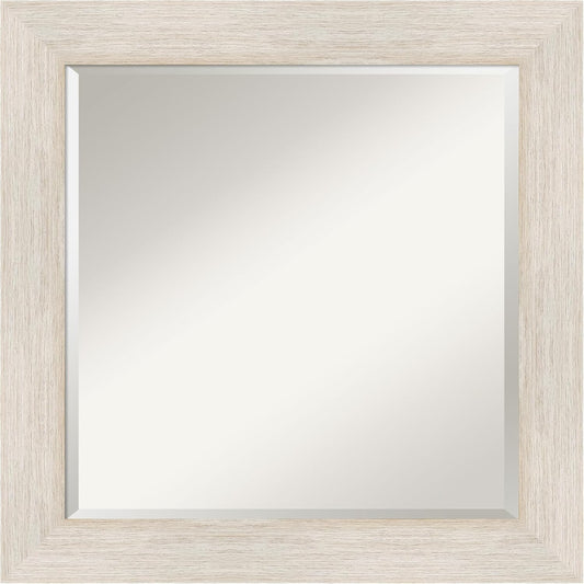 Amanti Art White Bathroom Mirror for Over Sink, 25x25 Hardwood White Wash Square Vanity Mirror, Medium Country Rustic Wood Frame, Hangs Horizonally and Vertically, Bathroom Wall Decor, Beveled Edge