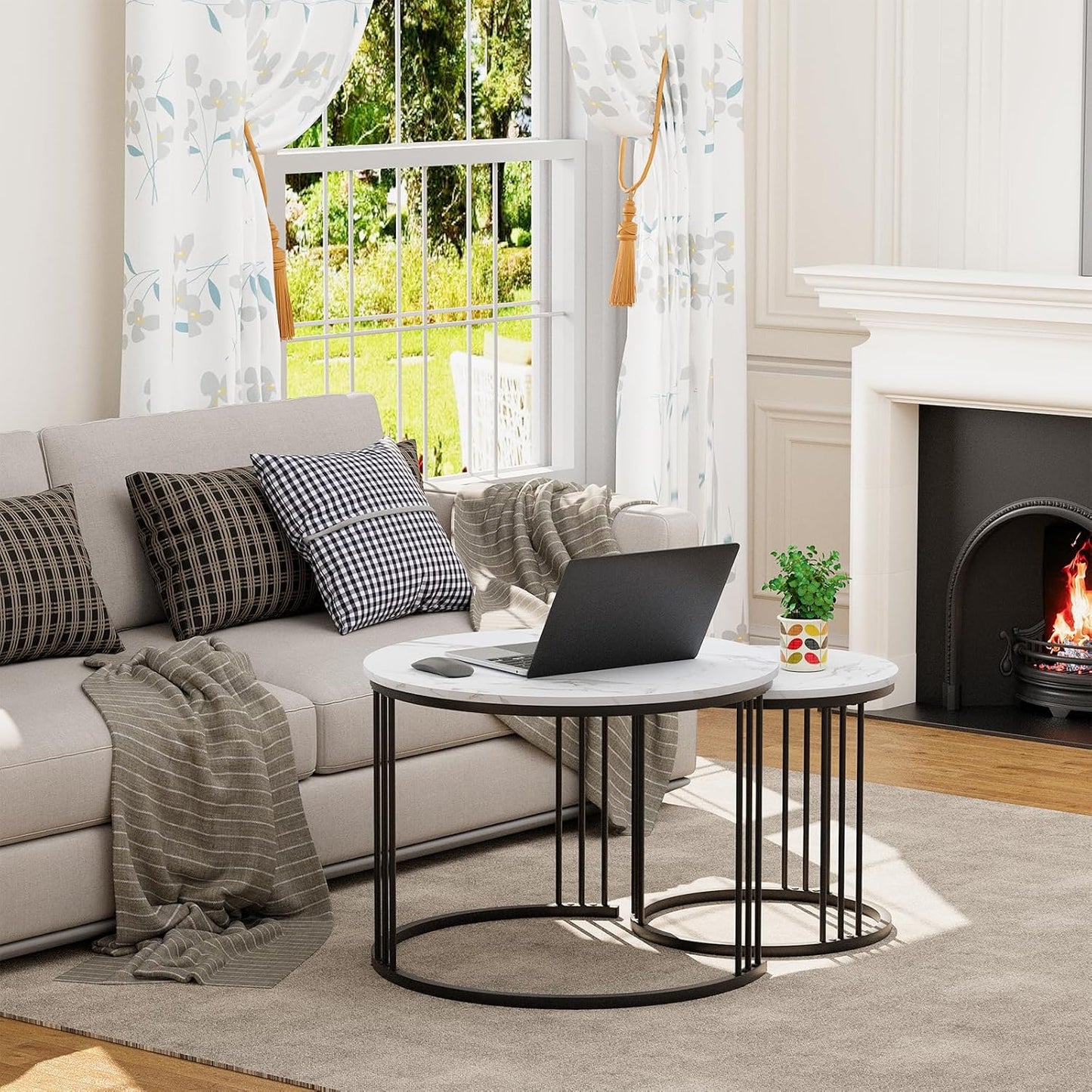 Garden 4 you Coffee Table Faux Marble Nesting Table for Small Place 2 Sets Modern Furniture Living Room Sets End Side Table Night Stand for Bed Room Dining Room (Black & White)