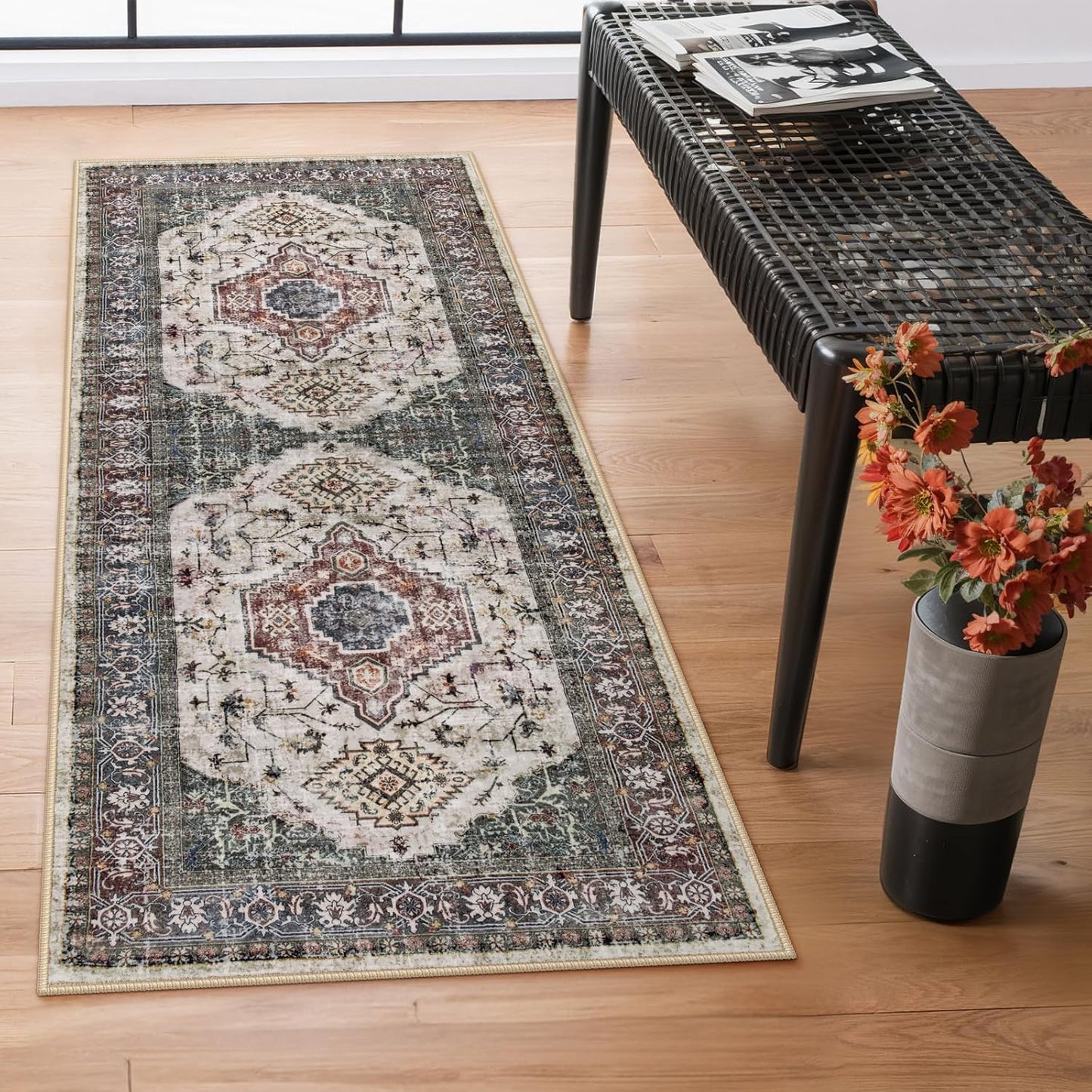 Lahome Oriental Washable Hallway Runner Rug, 2x6 Runners for Hallways Non Slip Ultra-Thin, Vintage Soft Long Carpet for Kitchen Bathroom Bedroom Laundry Room,Brown/Grey