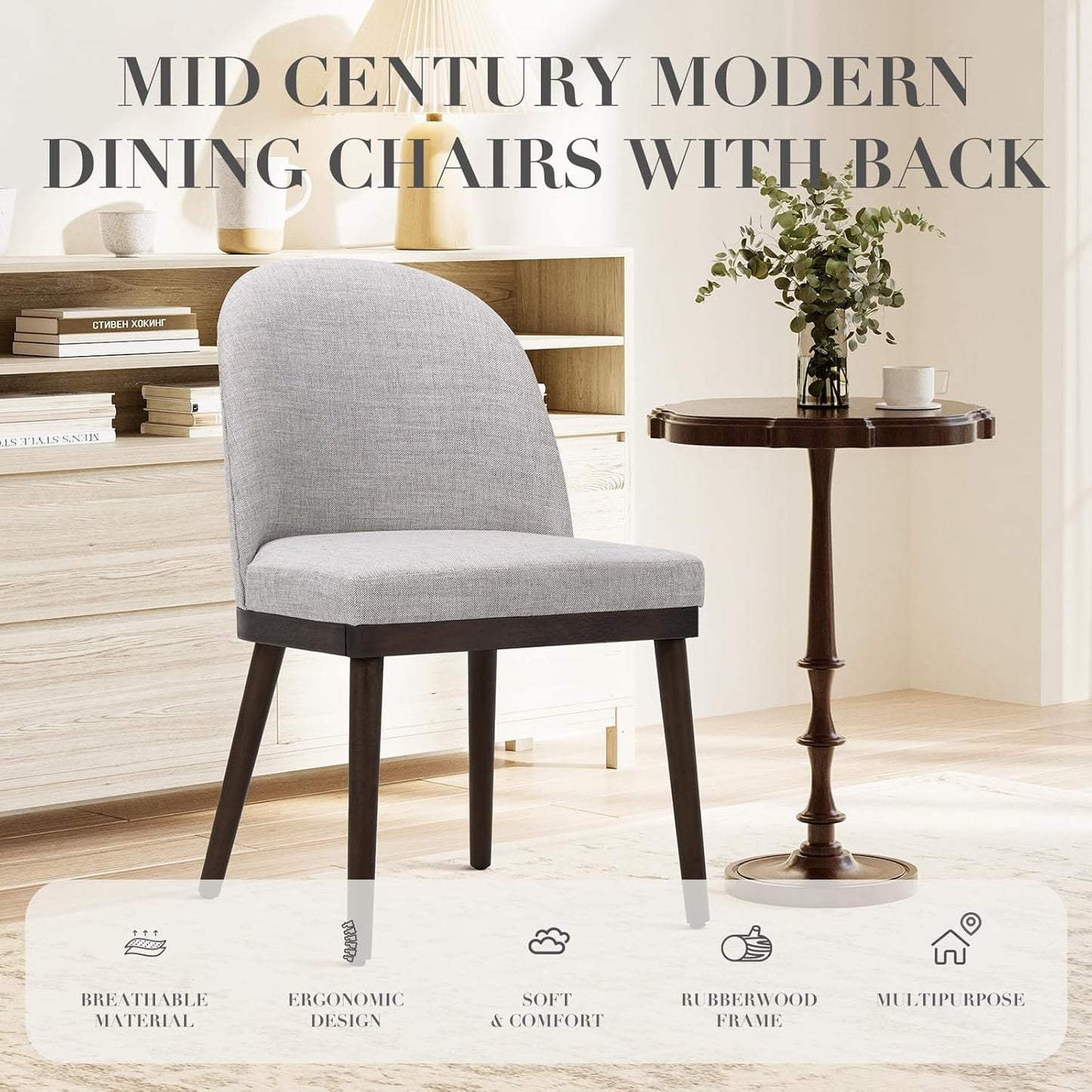 COLAMY Upholstered Dining Chairs Set of 6, Wooden Kitchen Chairs with Open Back, Modern Dining Room Chairs with Wood Frame, Dinner Side Chairs for Dining Room Kitchen Restaurant, Dark Grey