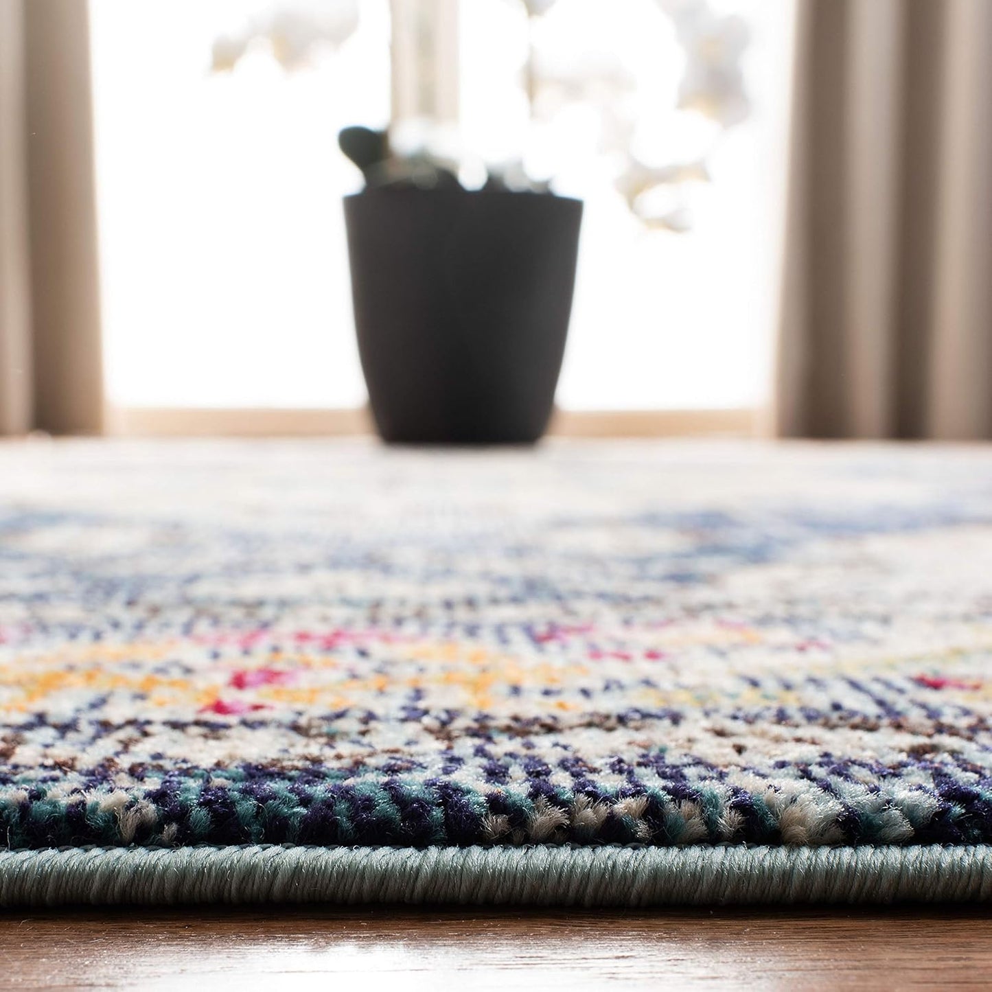 SAFAVIEH Monaco Collection Runner Rug - 2'2" x 22', Navy & Light Blue, Boho Chic Medallion Distressed Design, Non-Shedding & Easy Care, Ideal for High Traffic Areas in Living Room, Bedroom (MNC243N)