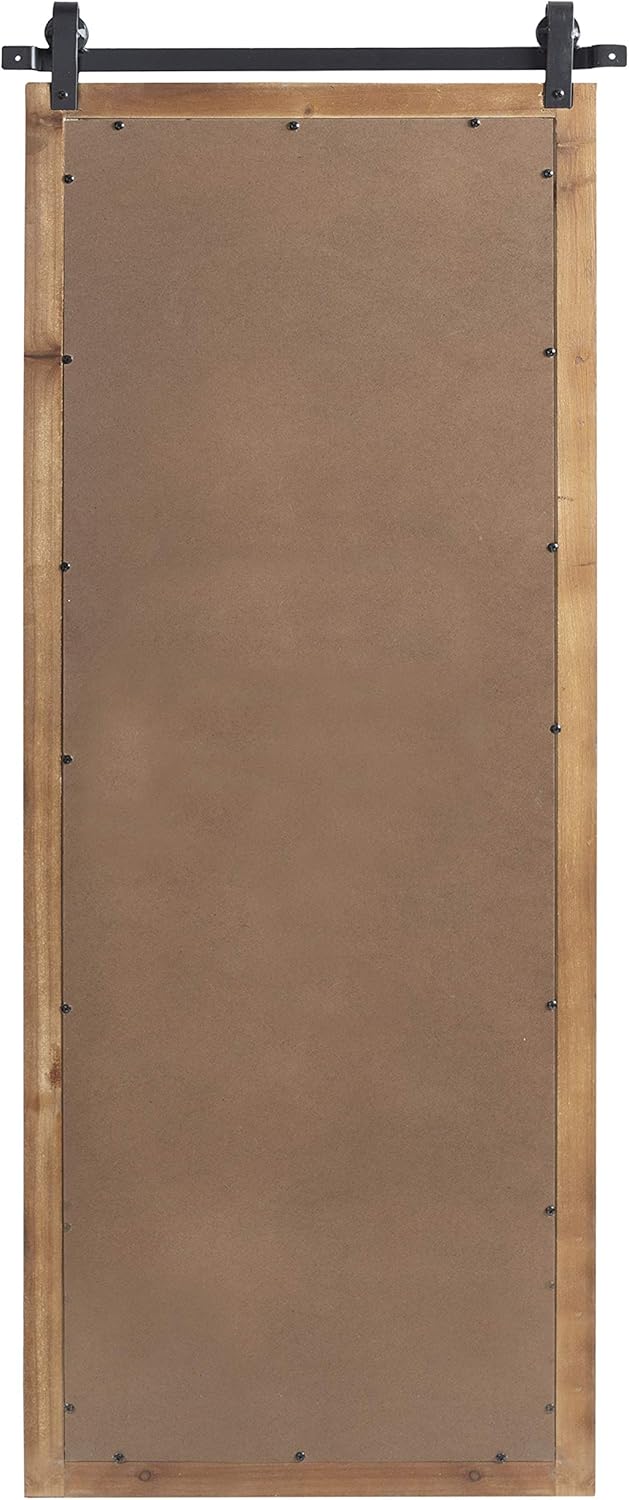 Kate and Laurel Cates Farmhouse Wood Framed Wall Mirror, 18 x 50, Rustic Brown, Barn Door-Inspired Rustic Mirrors for Wall